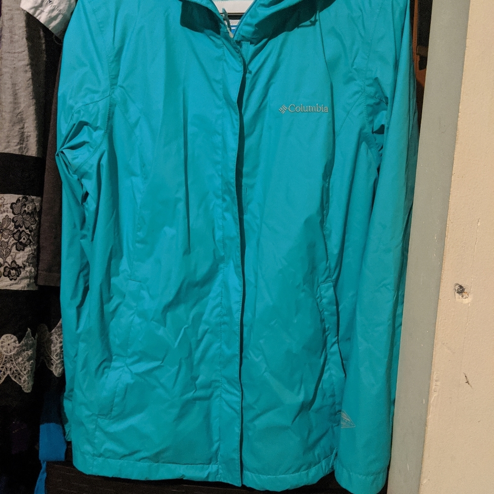 Columbia turquoise rain jacket wind breaker